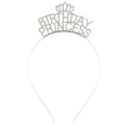 Close-up of Birthday Princess silver headband with rhinestones and crown detail - White with White Rhinestones