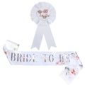 White floral Bride to Be sash and badge set for wedding parties and bridal showers - One Size / AB Color