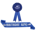Ensemble écharpe et badge Birthday King bleu roi avec lettrage argenté pour hommes - Argent Bleu