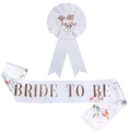 Floral Bride to Be sash and badge set in white satin with rose gold lettering - One Size / Rose Gold
