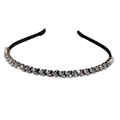 Detail of handmade rhinestone beads and gold chain wrapped on a slim black metal headband - Silver