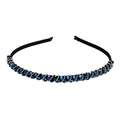 Eleganter schmaler Metallhaarreif mit dunkelblauen Kristallperlen und Golddrahtwicklung - Blau