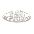 Serre-tête couronne Happy Birthday étincelant avec strass argentés et gemme goutte - Argenté
