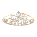 Serre-tête couronne Happy Birthday doré avec strass brillants et peignes à cheveux - Doré