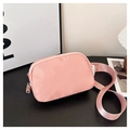 Pink oxford cloth crossbody phone bag with adjustable strap and semi-circular design - Pink
