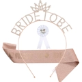 Set Bride to Be oro rosa con tiara, fascia glitterata e spilla per festa della sposa - Set da 3 Pezzi Oro Rosa