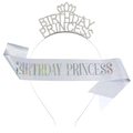 Dettaglio set tiara Birthday Princess argento e fascia glitterata per accessori festa - Taglia unica / Argento AB