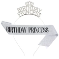 Set con tiara Birthday Princess e fascia glitterata argento per feste di compleanno - Taglia unica / Argento con Testo Nero