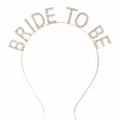 Serre-tête doré BRIDE TO BE avec strass brillants pour mariage et enterrement de vie - Doré
