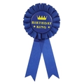 Badge ruban Birthday King bleu et or avec icône couronne pour fêtes d'anniversaire - Bleu/Or
