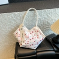 Bolso tote de lona blanca con estampado de cerezas y detalle de lazo de encaje - Cereza Blanca