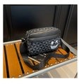 Crossbody bag with grey geometric pattern and white graffiti smiley face print - Black