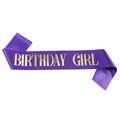 Elegante fascia in raso viola Birthday Girl con scritte dorate lucide per feste di compleanno - Stile Viola E Oro (JD046)