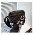 Men's casual crossbody bag with grey geometric grid pattern and white embroidered smile face - Blue