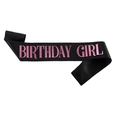 Fascia di compleanno in raso nero con scritte rosa metallizzato Birthday Girl - Stile Nero E Rosa (JD046)