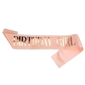 Pink satin Birthday Girl sash with premium gold foil lettering for party celebrations - Champagne And Rose Gold Style (JD046)