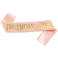 Pink satin Birthday Girl sash with gold foil lettering for birthday party celebration - Champagne And Gold Style (JD046)