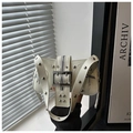 Y2K punk style cream white leather shoulder bag with silver rivets and metal buckle - White