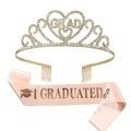 Golden rhinestone GRAD crown and champagne satin sash set for graduation party - Light Gold Champagne 1