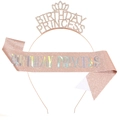 Set fascia Birthday Princess in oro rosa e tiara con strass per festa di compleanno - Taglia unica / Oro Rosa Arcobaleno