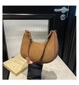 Brown suede crescent underarm bag with leather trim and smooth zipper closure - Brown
