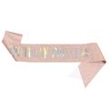 Roségoldene Glitzer Birthday Princess Schärpe mit holografischer Metallic Aufschrift - Glitzerstoff-Stil / Roségold Regenbogen