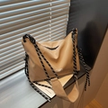 Khaki nylon crossbody bag with distinctive black and white woven rope shoulder strap - Khaki