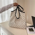 Grand sac cabas en toile à pois noirs et blancs pour le quotidien et les loisirs - Kaki