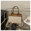 Sac fourre-tout chic en toile crème et cuir marron avec logo Fashion Bag - Noir