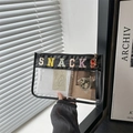 Neceser de PVC transparente con bordado SNACKS y diseño de asa en color negro - Negro