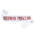 Écharpe blanche Birthday Princess avec lettrage rouge métallisé élégant pour fêtes - Style Satin / Blanc avec Lettres Rouges