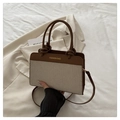 Sac fourre-tout en toile marron et beige avec poignées en cuir et lettrage Fashion Bag - Marron