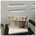 Sac en PVC transparent avec broderie SNACKS colorée et bordure en toile beige - Blanc