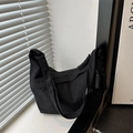 Minimalist black corduroy large capacity shoulder tote bag with wide strap for women - Black