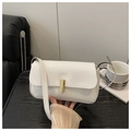 Minimalist white patent leather shoulder bag with gold rectangular buckle closure - White