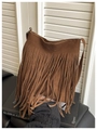 Borsa a tracolla retrò in pelle scamosciata marrone con frange boho in stile lifestyle - caffè
