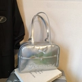 Silver metallic bow handbag for women with Gonanond embroidery and dual shoulder straps - Silver