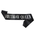 Κομψή μαύρη σατέν κορδέλα με ασημί γράμματα Birthday Queen για πάρτι γενεθλίων - Μαύρη Βάση Ασημί Κείμενο - Birthday Queen