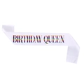 Dettaglio della fascia in raso bianco con scritta arcobaleno Birthday Queen - Taglia unica / Bianco (Queen Rainbow 1)
