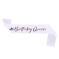Fascia di compleanno in raso bianco Birthday Queen con scritte colorate e corona - Taglia unica / Bianco (Queen Rainbow 2)