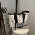 Grande borsa shopper graffiti bianca con finiture nere e stampe artistiche urbane - Nero