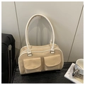 Bolso Boston vintage en ante sintético albaricoque con ribetes de cuero blanco y bolsillos - Caqui