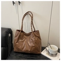 Brown quilted faux leather tote bag with stylish handcrafted woven shoulder straps - Brown (Without Pendant)
