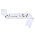 White satin glitter Mommy to Be sash with gold foil text and baby footprint patterns - One Size / White Gold Mommy