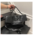 Schwarze PU-Leder Shopper Tasche mit geflochtenem Seilgriff und breitem Umhängeriemen - Schwarz