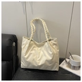 Minimalist cream white tote bag with woven straps and embossed texture finish - Off-White (Without Pendant)