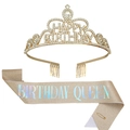 Set aus goldener Birthday Queen Schärpe und funkelndem Happy Birthday Diadem - Königin Stil (Holografisch) / Gold