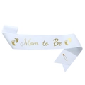 Elegant white satin Mom to Be sash with sparkling gold lettering and baby footprints - One Size / White Gold Mom