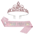 Set aus rosa Strass Happy Birthday Krone und passender Birthday Princess Schärpe - Princess Style / Rosa