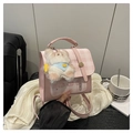 Zaino rosa a quadri con stampe di cartoni animati e portachiavi a forma di coniglio - Rosa Con Ciondolo